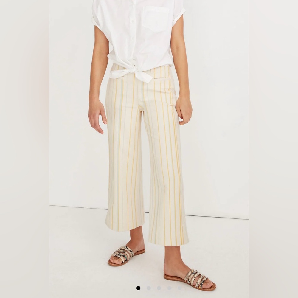 Madewell Emmett Wide-Leg Cream Crop Pants w/Yellow & Blue Stripes high waist 29T